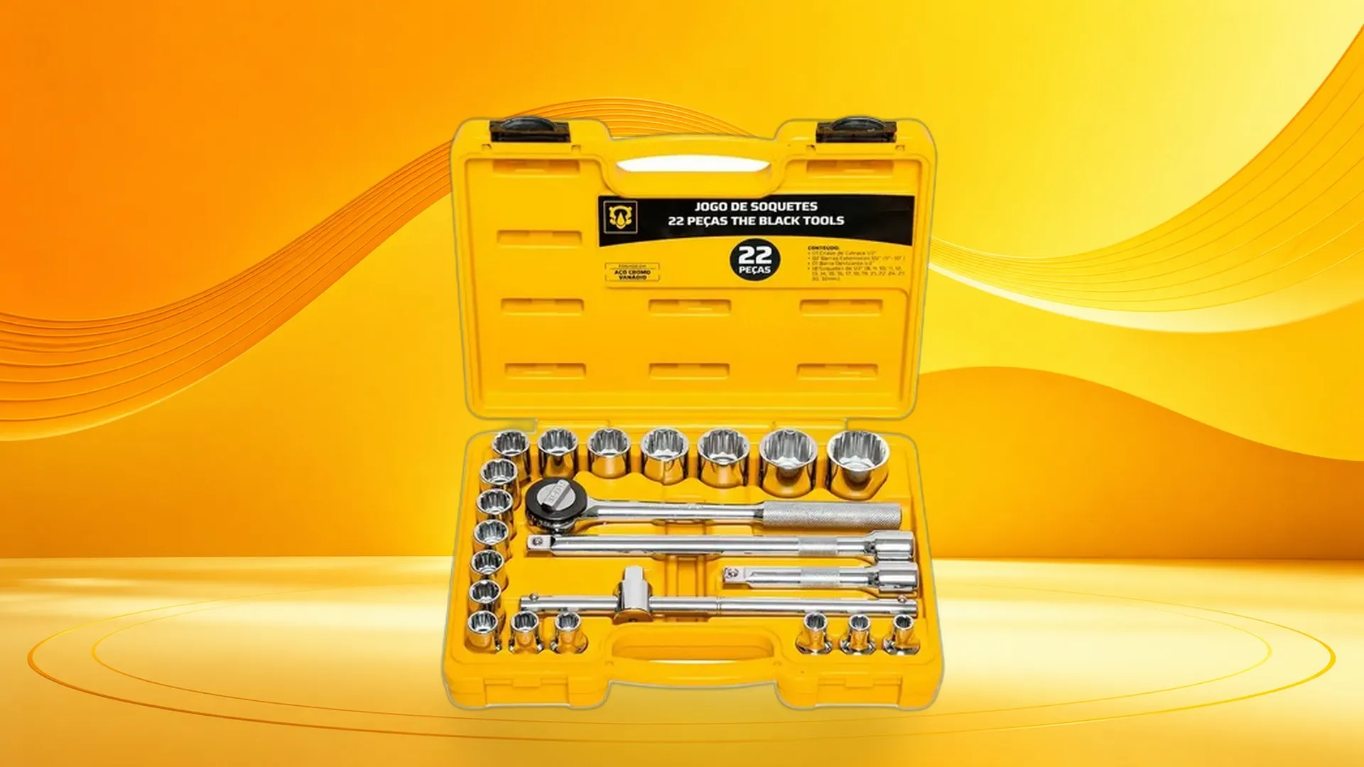 55% OFF: o kit de ferramentas Black Tools BCS022 com catraca 1/2&#8243; e 22 peças chega a R$ 123,40