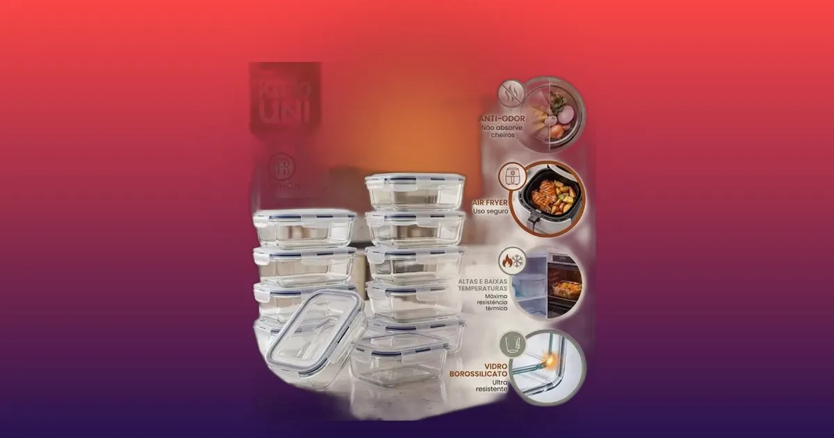 54% OFF: kit com 10 potes de vidro para marmita é a escolha certa para quem quer se organizar na cozinha