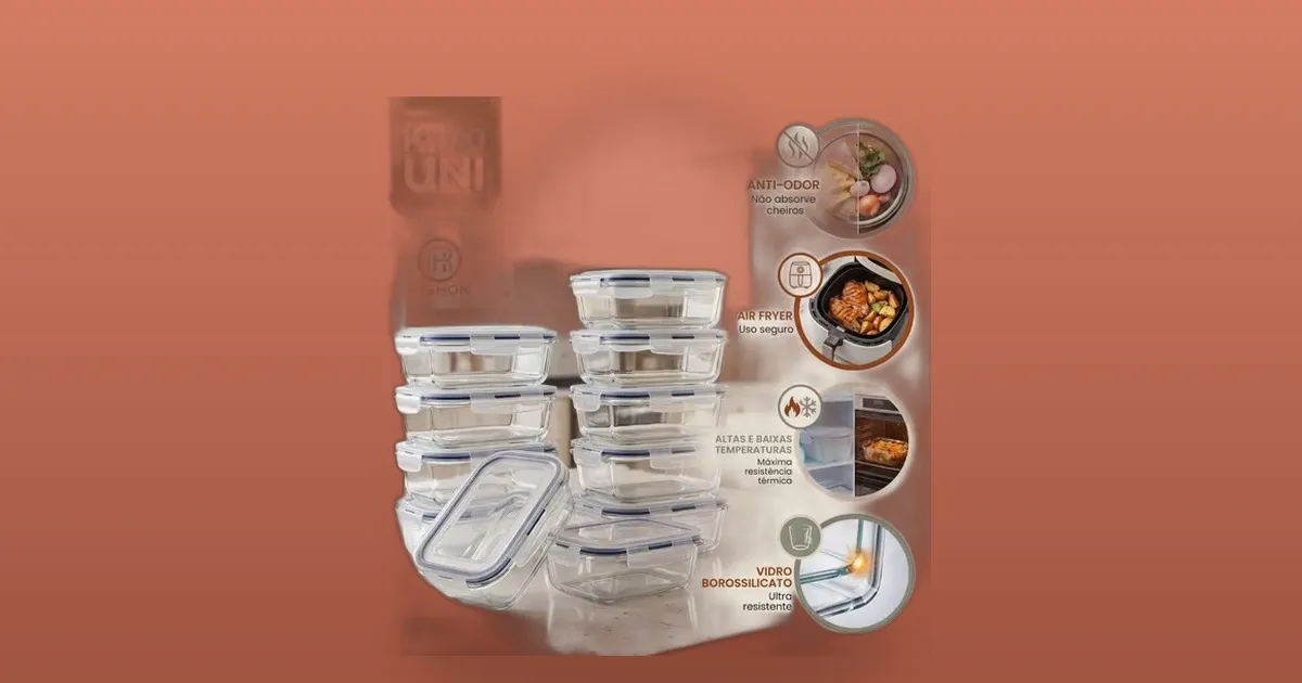 Kit 10 Potes de Vidro Hermético por R$ 66: a solução prática para quem faz marmita
