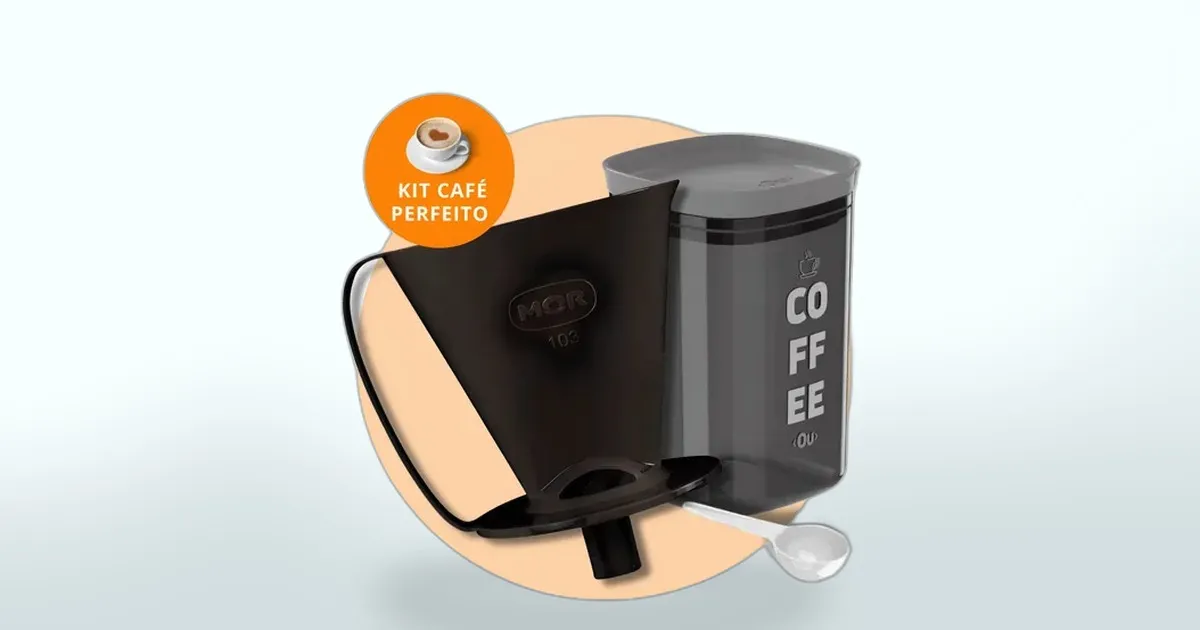 Café mais organizado por menos: kit hermético com suporte coador Mor está com 14% OFF