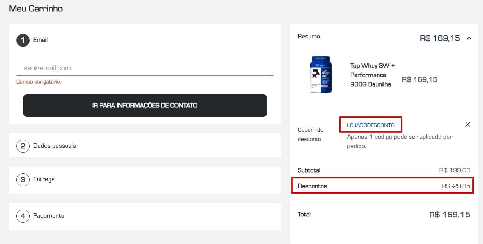 imagem do site da max titanium com 15% de desconto
